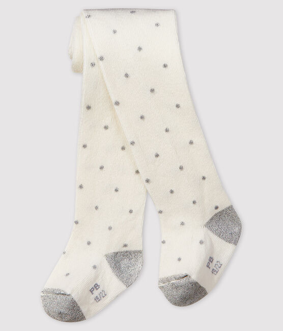 Baby girl's spotty tights MARSHMALLOW white/ARGENT grey