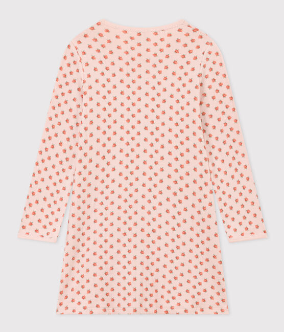 Girls' Tube Knit Cotton Nightdress SALINE pink/MULTICO white