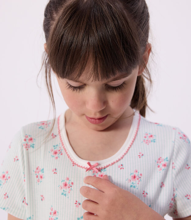 Children's floral print short cotton pyjamas white/multicolor