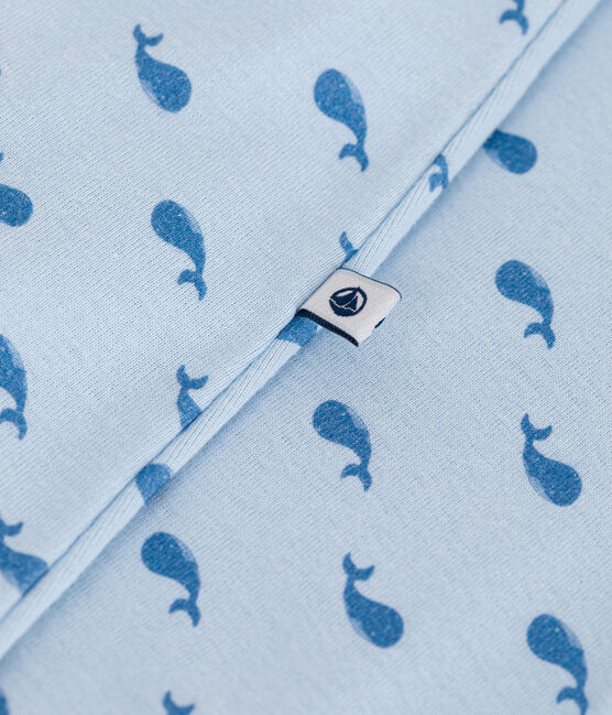Babies' footless whale-patterned cotton bodyjama TOUDOU blue/ALASKA