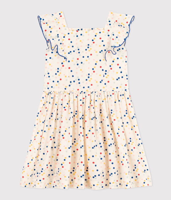 Girls' Sleeveless Printed Poplin Dress MARSHMALLOW white/MULTICO white