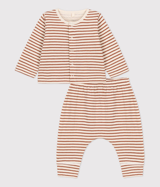 Babies' Striped Cotton Clothing - 2-Pack Ecru/brown/ecru