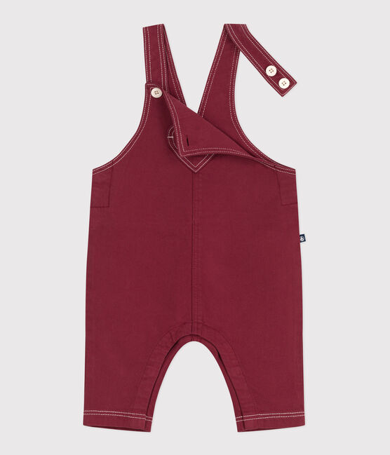 Babies' long-leg coloured denim dungarees AMARANTE