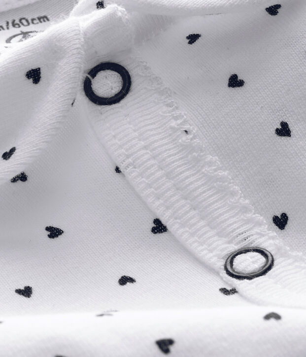 Baby girl's footless sleepsuit with heart print white/blue