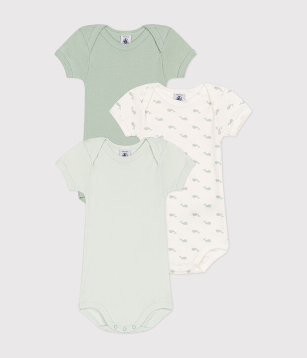 Babies' short-sleeved whale-themed cotton bodysuits - 3-Pack multicolor