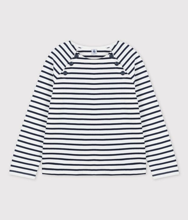 Women's Buttoned Cotton Breton Top white/blue