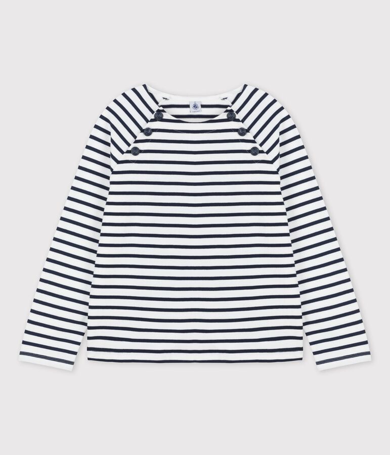 Women's Buttoned Cotton Breton Top white/blue