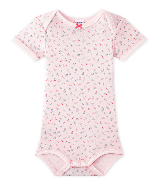 Baby girls' short-sleeved printed bodysuit VIENNE pink/MULTICO white