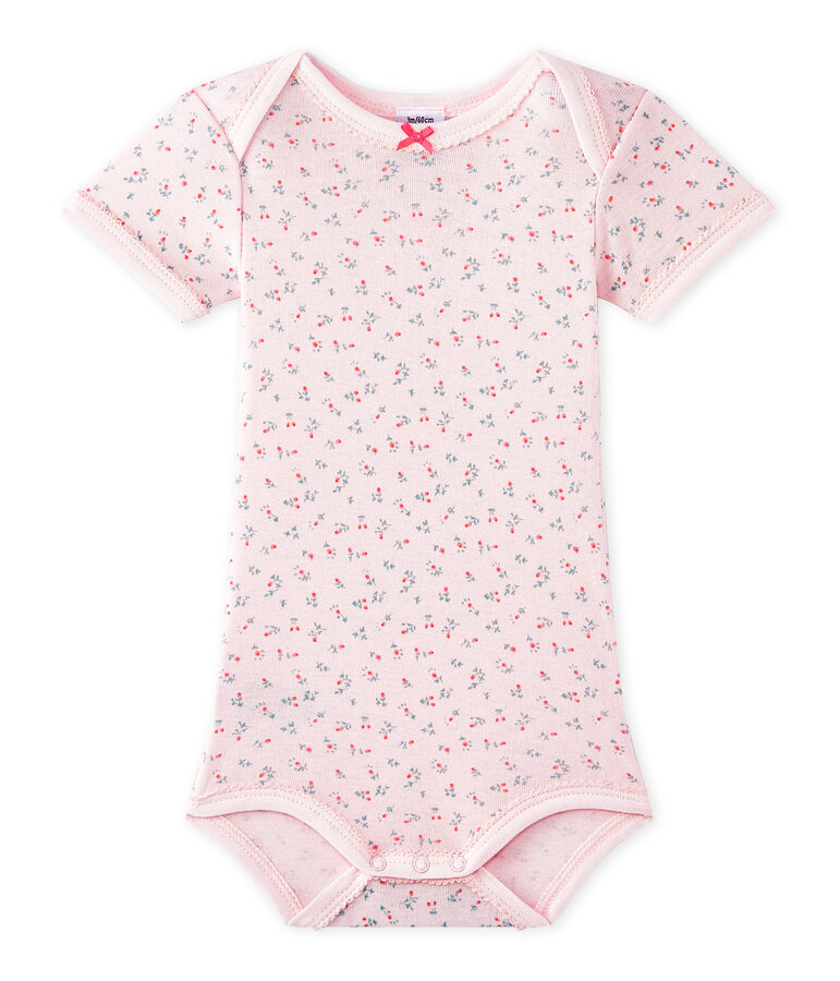 Baby girls' short-sleeved printed bodysuit pink/multicolor