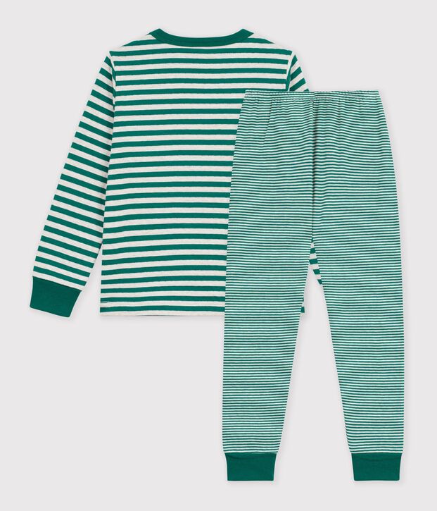 Children's stripy tube knit pyjamas green/beige