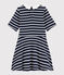 Girls' Short-Sleeved Cotton Dress SMOKING blue/MARSHMALLOW white