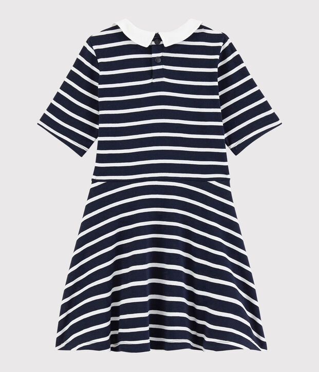 Girls' Short-Sleeved Cotton Dress blue/white