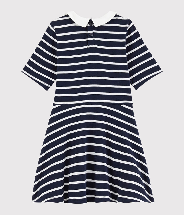 Girls' Short-Sleeved Cotton Dress blue/white