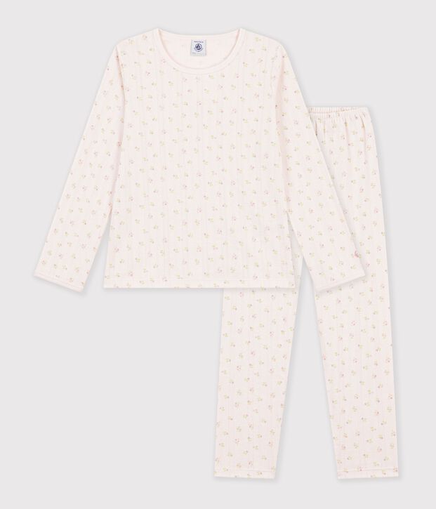 Pyjama femme en coton ajour&eacute; beige/pink/multicolor