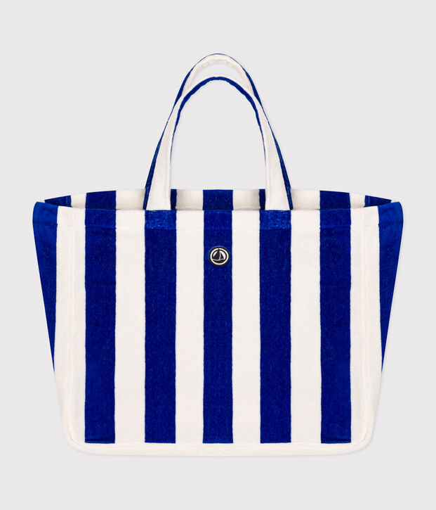 WOMEN'S STRIPED TERRYCLOTH BEACH BAG blue/white