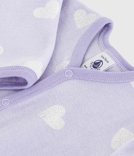 Babies' heart-print velour pyjama suit SQUAW white/MARSHMALLOW