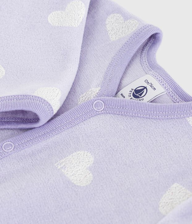 Babies' heart-print velour pyjama suit purple/white