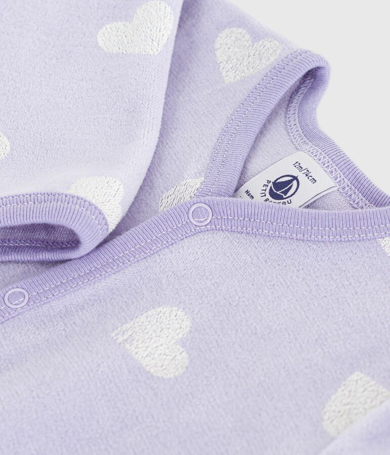 Babies' heart-print velour pyjama suit purple/white