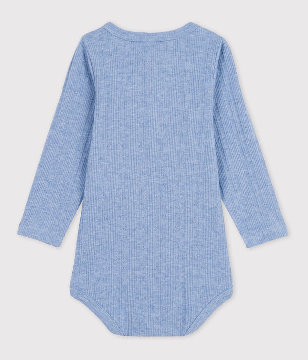 Babies' Long-Sleeved Cotton Henley Bodysuit blue
