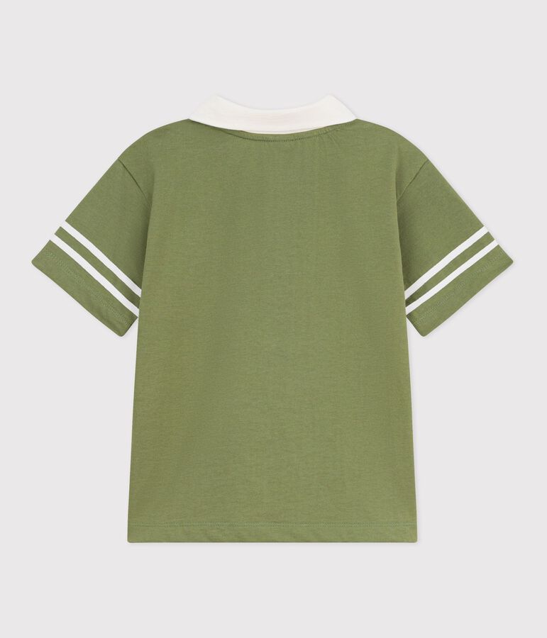 Children's short-sleeved cotton polo shirt OLIVINE green