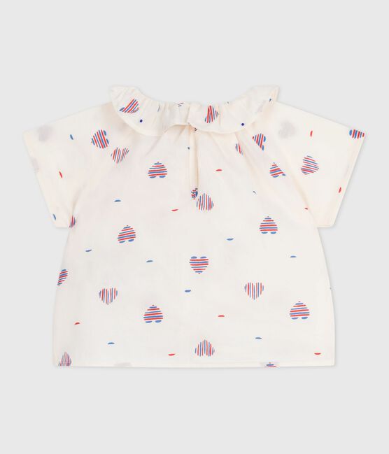 Babies' short-sleeved blouse in cotton with a heart print AVALANCHE white/MULTICO