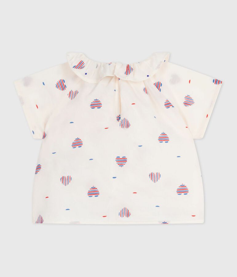 Babies' short-sleeved blouse in cotton with a heart print Ecru/multicolor