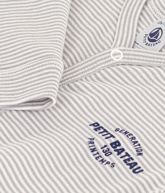 Babies' Footless Pinstriped Cotton Pyjamas PIGEON /MARSHMALLOW