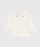 Babies' long sleeved cotton blouse with an embroidered collar MARSHMALLOW white