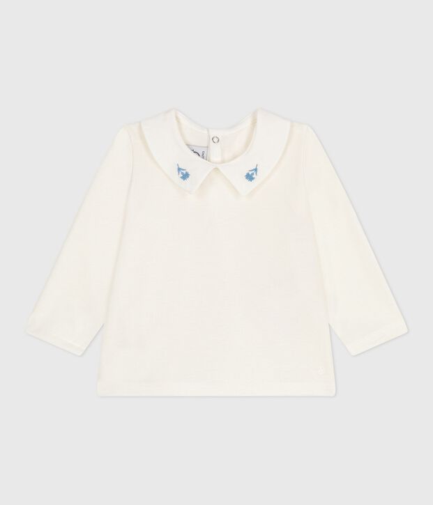 Babies' long sleeved cotton blouse with an embroidered collar white