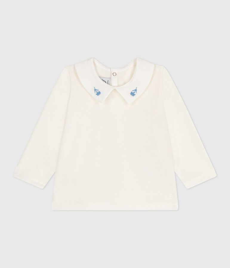 Babies' long sleeved cotton blouse with an embroidered collar white
