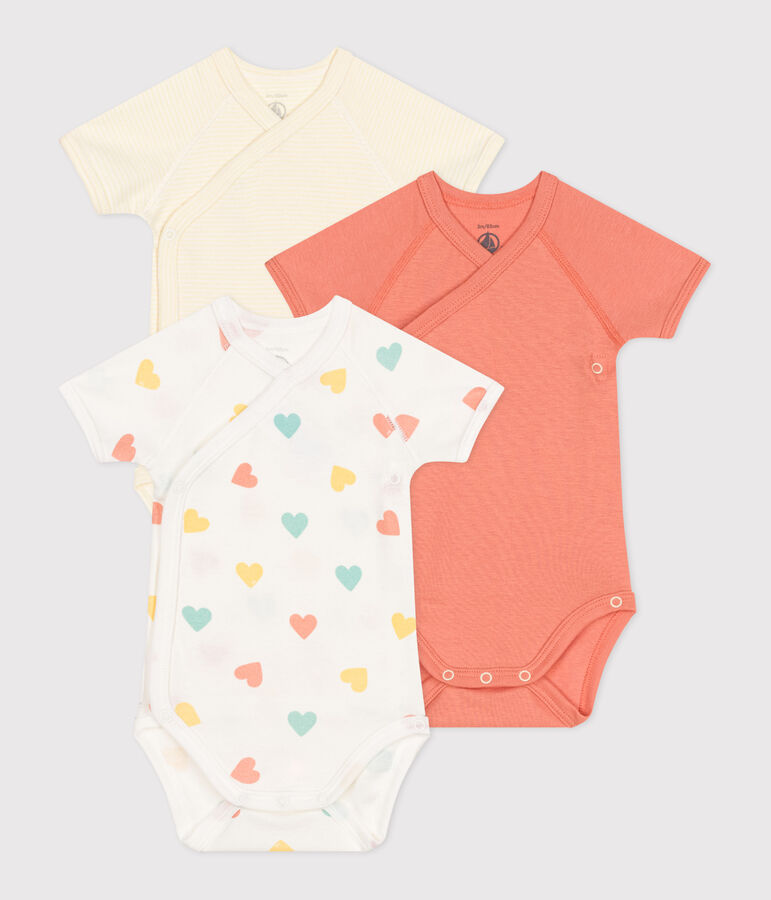 Babies' short-sleeved wrapover heart-patterned cotton bodysuits - 3-Pack variante 1