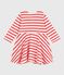 Babies' Breton stripe dress in thick cotton with long sleeves FLEUR pink/SPICY