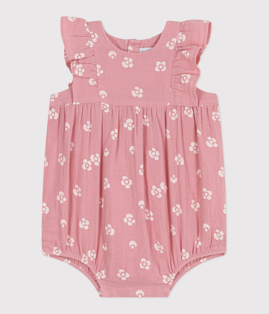Babies' sleeveless floral print cotton gauze rompers CHARME pink/MARSHMALLOW white