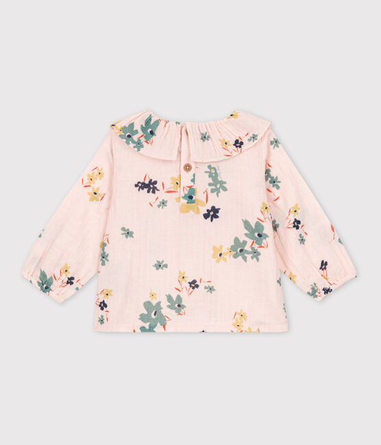 Babies' Long-Sleeved Patterned Cotton Gauze Blouse SALINE pink/MULTICO white