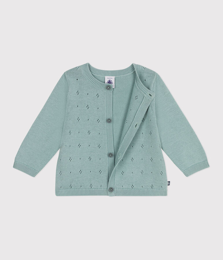 Babies' cotton cardigan in a decorative stitch green