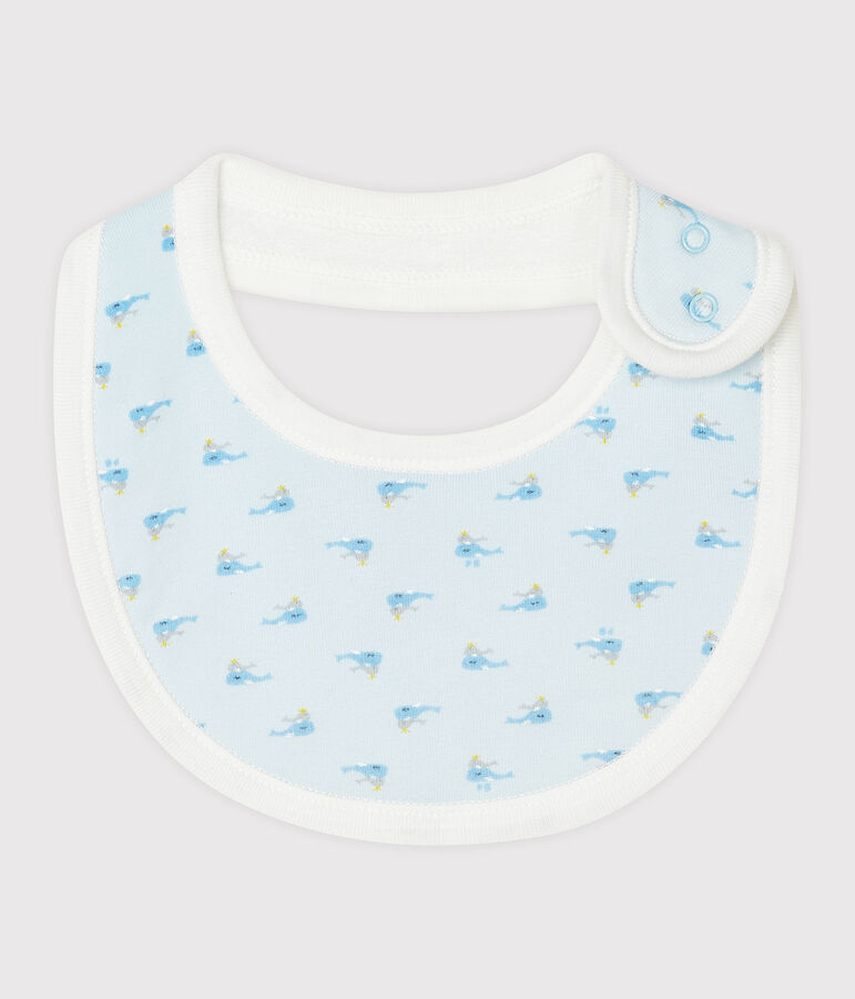 Rib knit baby bibs FRAICHEUR blue/MULTICO white