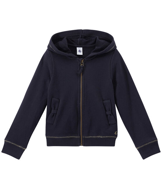 Girl's zippered sweatshirt with hood SMOKING blue