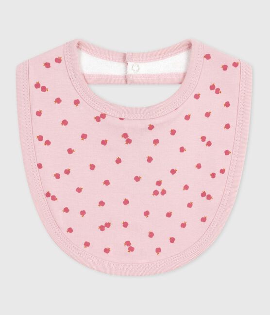 Newborn babies' printed cotton bib JOLI pink/MULTICO white