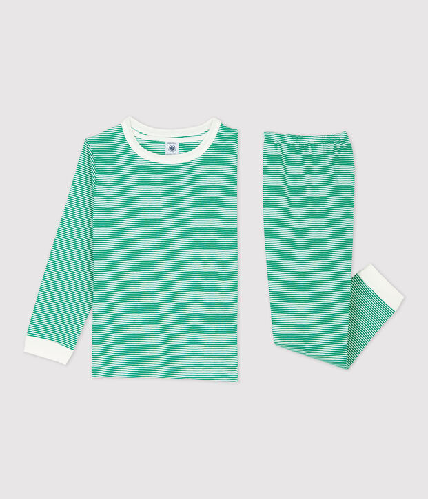 Unisex Pinstriped Green Organic Cotton Pyjamas green/white