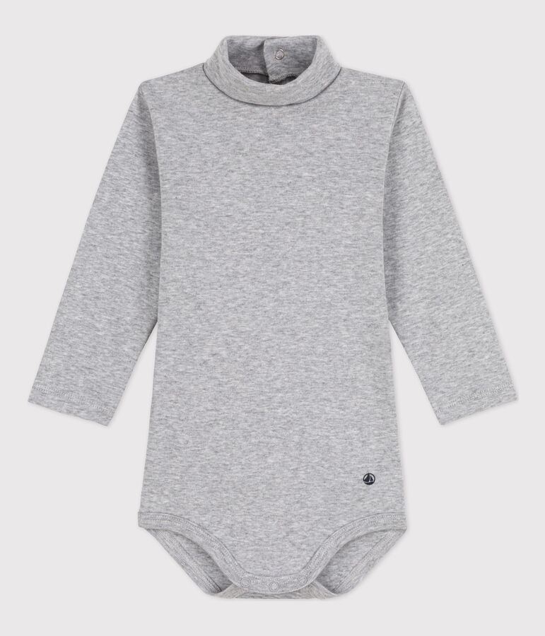Babies' Long-Sleeved Roll Neck Cotton Bodysuit grey