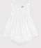 Babies' plain and embroidered sleeveless cotton dress with matching bloomers ECUME white