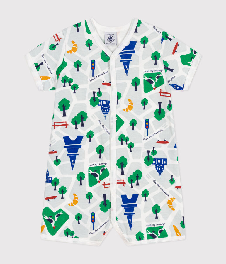 Babies' Short Cotton Playsuit white/blue