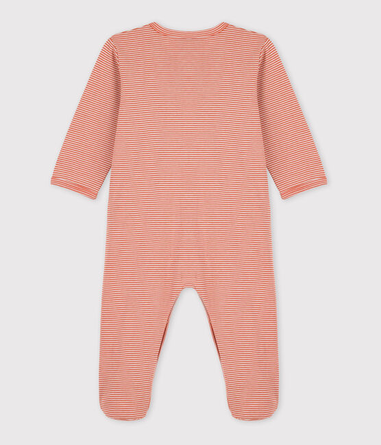 Babies' Pinstriped Cotton Sleepsuit BRANDY pink/MARSHMALLOW white