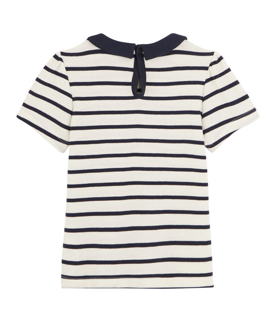 Girls' Short-Sleeved T-Shirt COQUILLE beige/ABYSSE blue