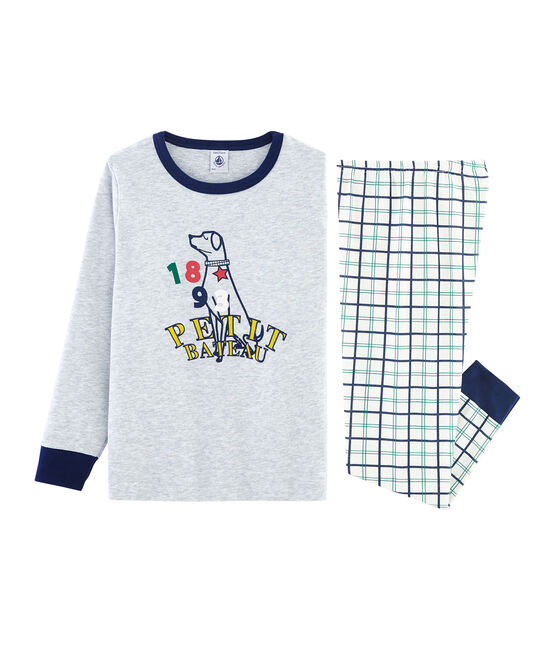 Boys' Tube Knit and Rib Knit Pyjamas MARSHMALLOW white/MULTICO white