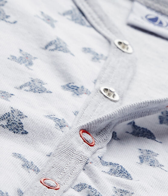 Baby boy's footless sleepsuit in a double knit ECUME white/MULTICO white