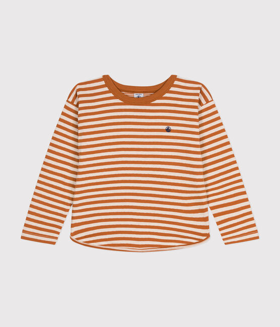 Children's Long-Sleeved Stripy Tube Knit T-Shirt ECUREUIL /AVALANCHE