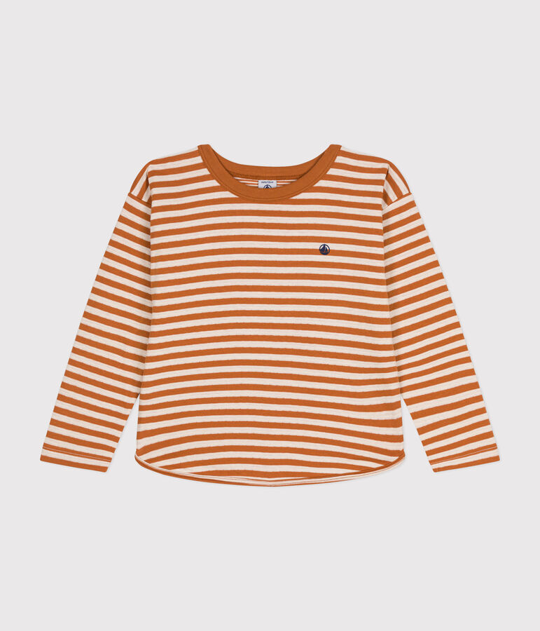 Children's Long-Sleeved Stripy Tube Knit T-Shirt brown/ecru