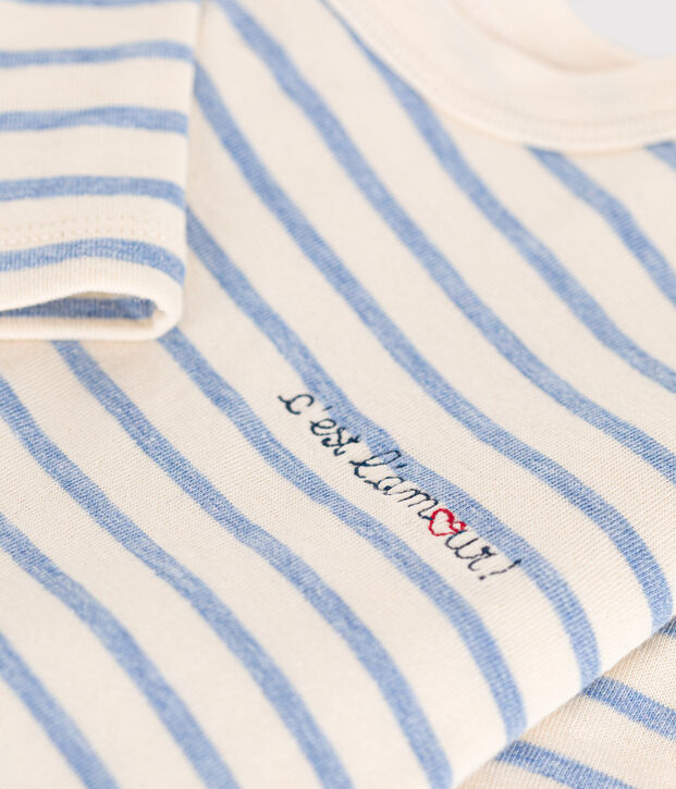 Babies' long-sleeved tube it T-shirt Ecru/blue