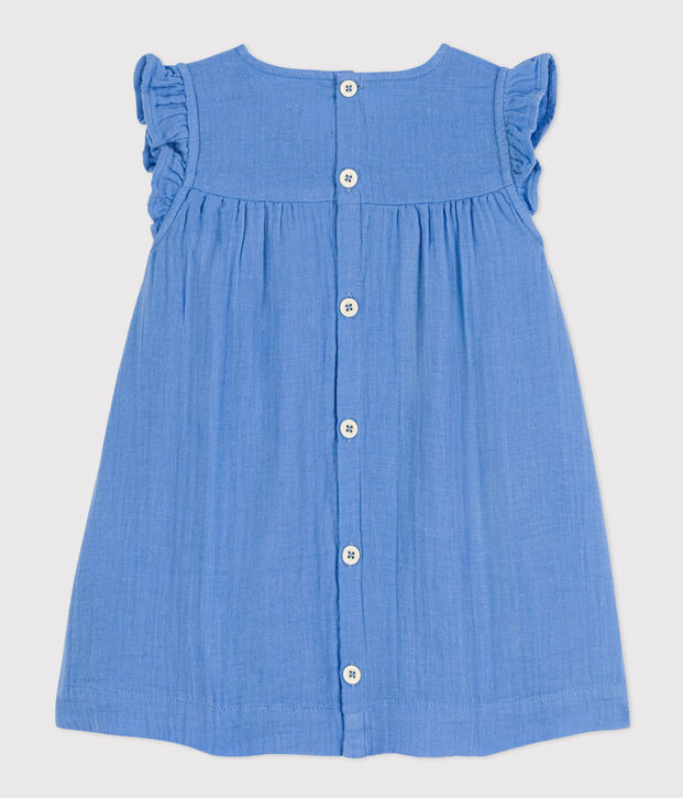 Babies' Sleeveless Plain Cotton Gauze Dress blue